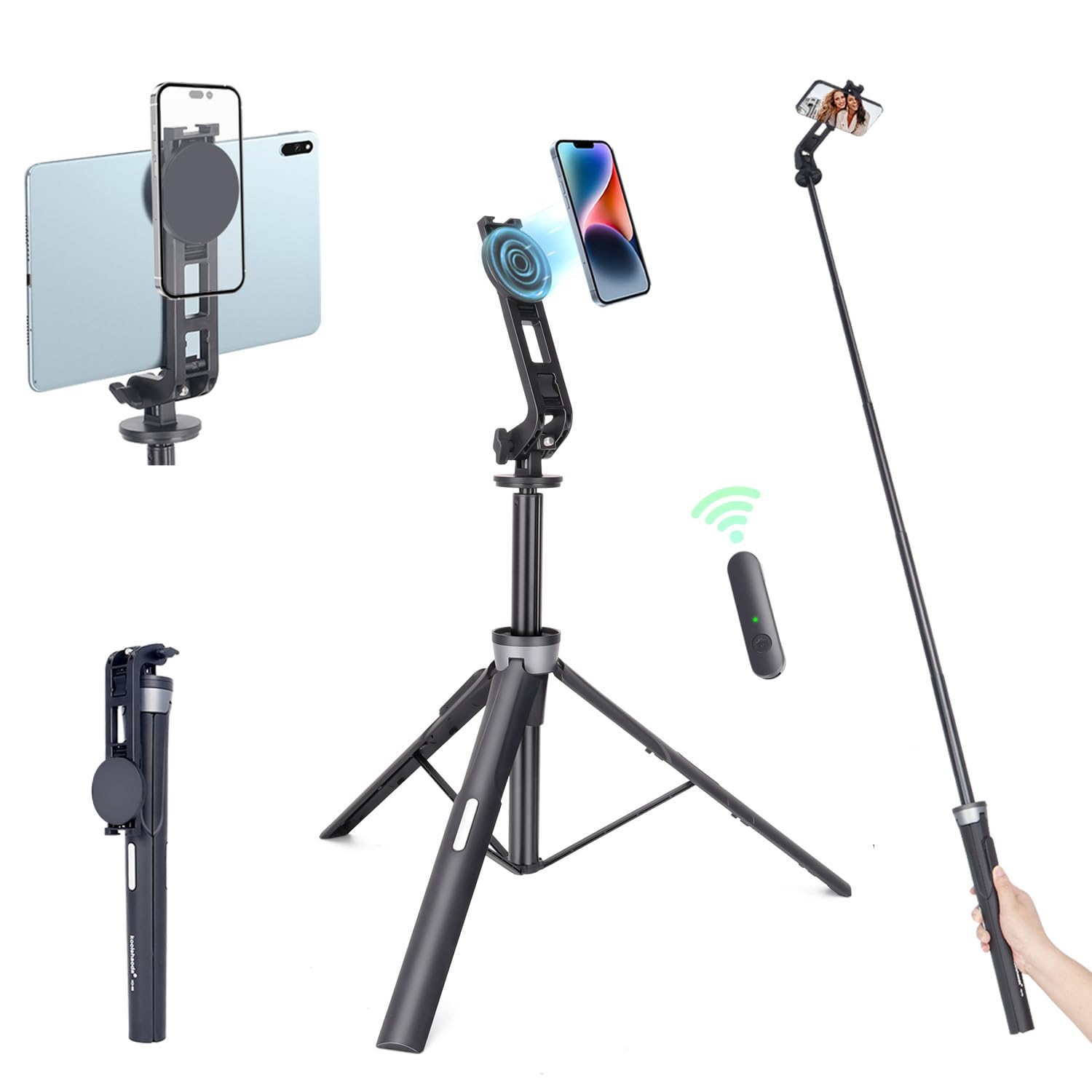 Palo selfie trípode de viajes para teléfono celular y tabletas con control remoto y soporte para teléfono